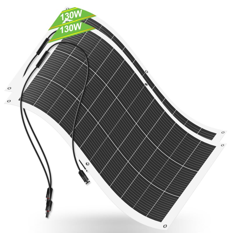 ECO-WORTHY 2pcs 130 Watt (260W) 12BB Flexible Solar Panels,23.5% High-Efficiency Waterproof Monocrystalline Lightweight Solar Panel for RV,Boats,Curved Surfaces,Roofs,Cabin - Image 1