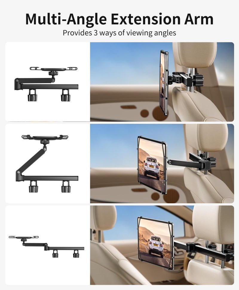 FANGOR Tablet Holder for Car - [3 in 1 Adjustable Extension Arm] Upgraded iPad Holder for car Backseat with Holding Net, Road Trip Essentials for Kids, for 7-13" iPad Pro, Air, Mini, Galaxy, Fire HD - Image 3