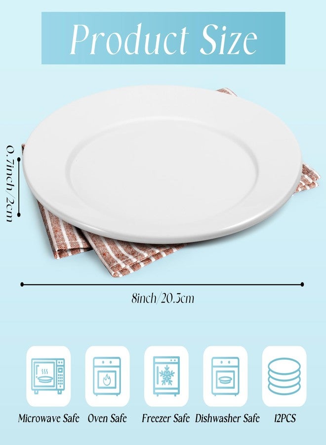Bgtecho 12 PCS White Dinner Plates, 8 Inch Round Dinner Plates Set, Ceramic Dessert/Salad Plate, Porcelain Appetizer Plate, Microwave & Dishwasher Safe - Image 2