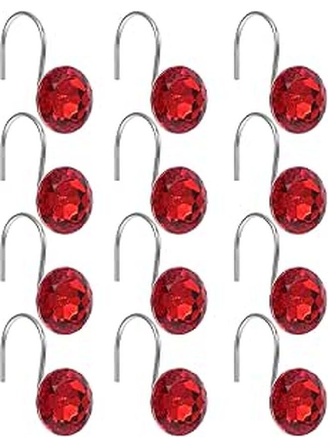 12 Pieces Red Crystal Acrylic Shower Curtain Hooks Rust Resistant Bathroom Rod Hangers - Image 1