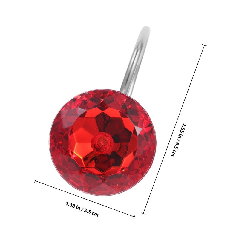 12 Pieces Red Crystal Acrylic Shower Curtain Hooks Rust Resistant Bathroom Rod Hangers - Image 3