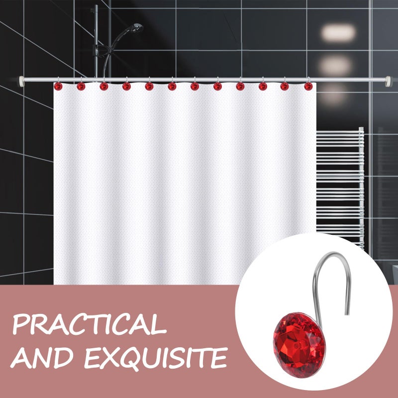12 Pieces Red Crystal Acrylic Shower Curtain Hooks Rust Resistant Bathroom Rod Hangers - Image 4