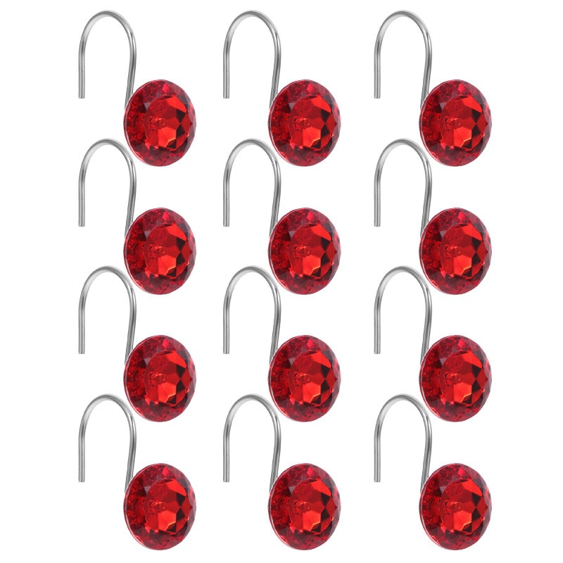 12 Pieces Red Crystal Acrylic Shower Curtain Hooks Rust Resistant Bathroom Rod Hangers - Image 2