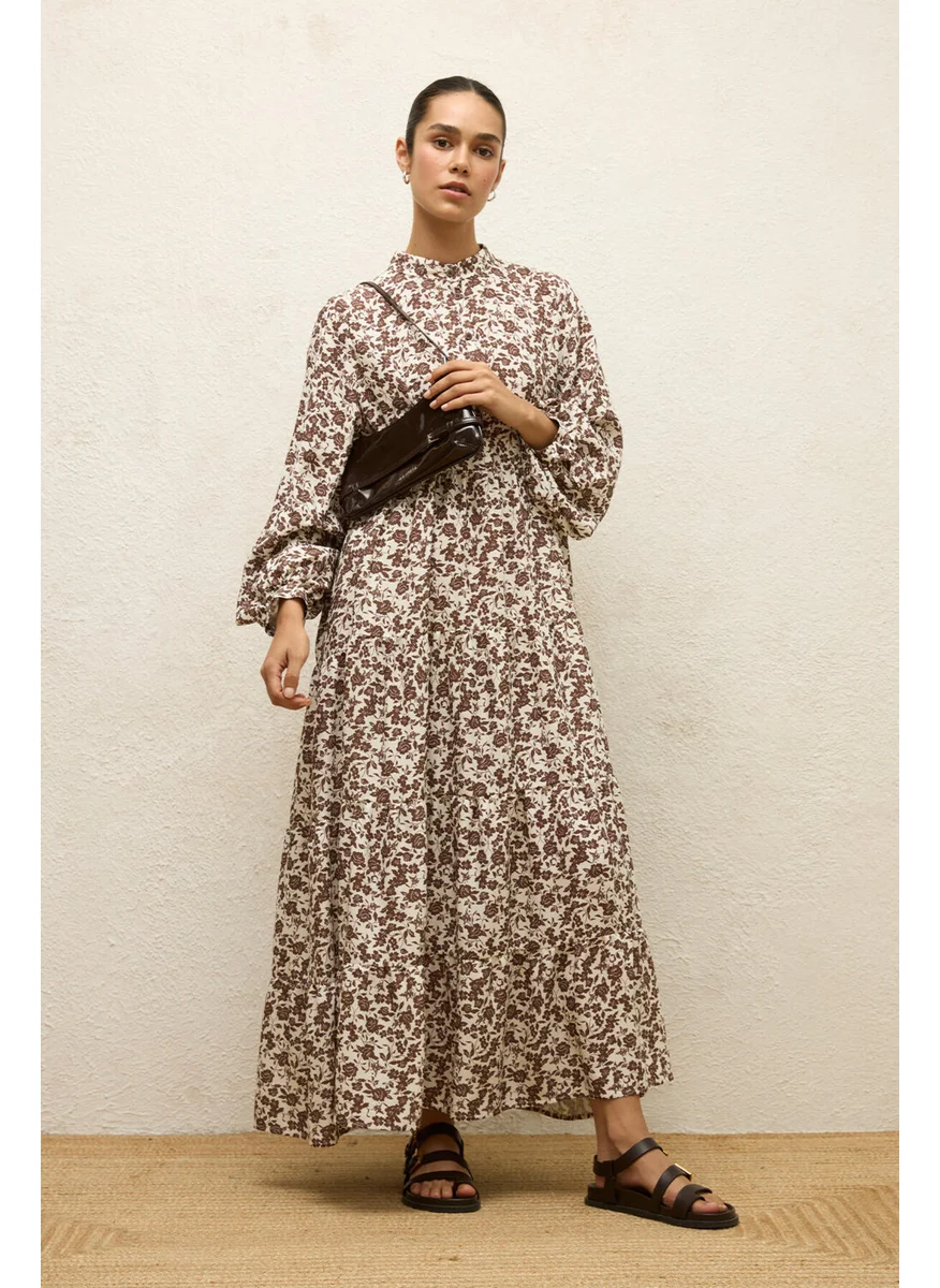 مانوكا Patterned Layered Viscose Dress Poppy Dusty Brown