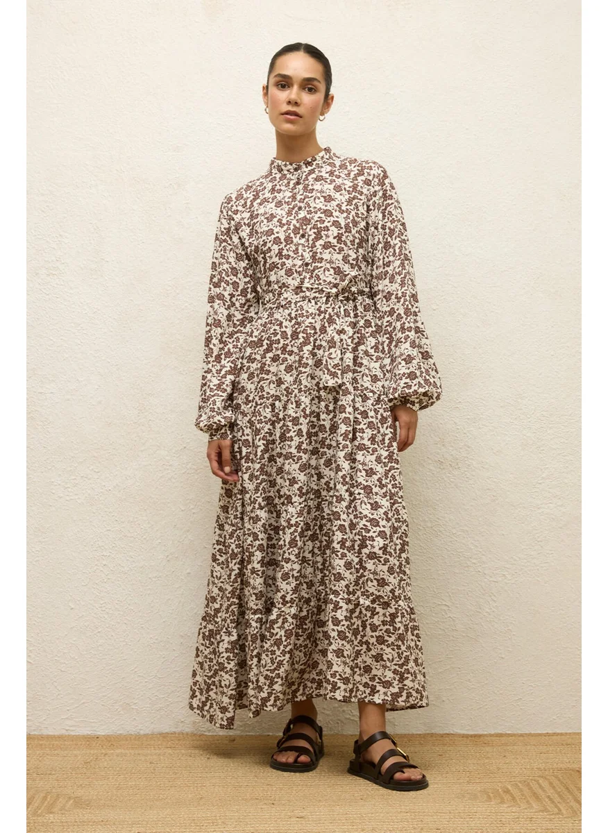 مانوكا Patterned Layered Viscose Dress Poppy Dusty Brown