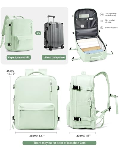 VGCUB Travel Backpack for Women Men for Spirit Airlines Personal Item Bag 18x14x8 Inches Laptop College Backpack,Waterproof Carry on Flight Approved Work Backpack Mochila de Viaje,Large Mint green - Image 3