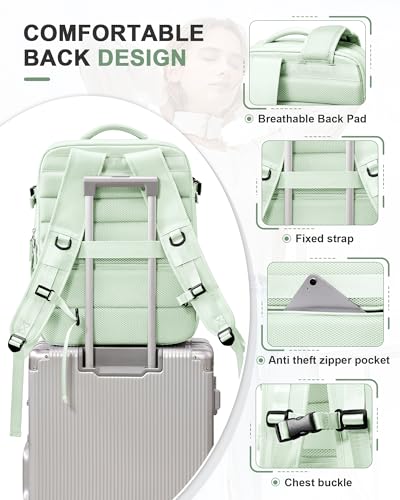 VGCUB Travel Backpack for Women Men for Spirit Airlines Personal Item Bag 18x14x8 Inches Laptop College Backpack,Waterproof Carry on Flight Approved Work Backpack Mochila de Viaje,Large Mint green - Image 4