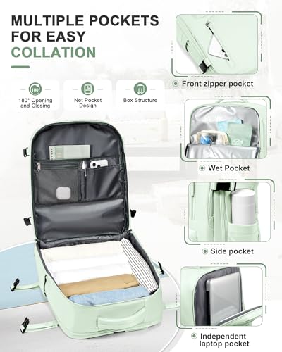 VGCUB Travel Backpack for Women Men for Spirit Airlines Personal Item Bag 18x14x8 Inches Laptop College Backpack,Waterproof Carry on Flight Approved Work Backpack Mochila de Viaje,Large Mint green - Image 5
