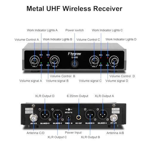 Flygrow Pro UHF 4 Channel Wireless Microphone System with Lapel Lavalier Mics, UHF Bodypack Cordless Lavalier Mic System Set, Auto Scan,Ideal for Home Karaoke Church Meeting,250ft Range(4 Bodypack) - Image 5