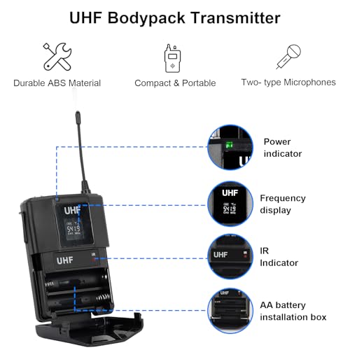 Flygrow Pro UHF 4 Channel Wireless Microphone System with Lapel Lavalier Mics, UHF Bodypack Cordless Lavalier Mic System Set, Auto Scan,Ideal for Home Karaoke Church Meeting,250ft Range(4 Bodypack) - Image 4