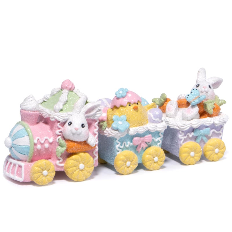 Hodao 9.25" Easter Day Bunny Train Decoration Spring Family Warmth Figurines Spring Bunny Decor Handmade Gingerbread Train Figurines for Home Decor Gifts - Easter Day Party (Multicolor) - Image 1