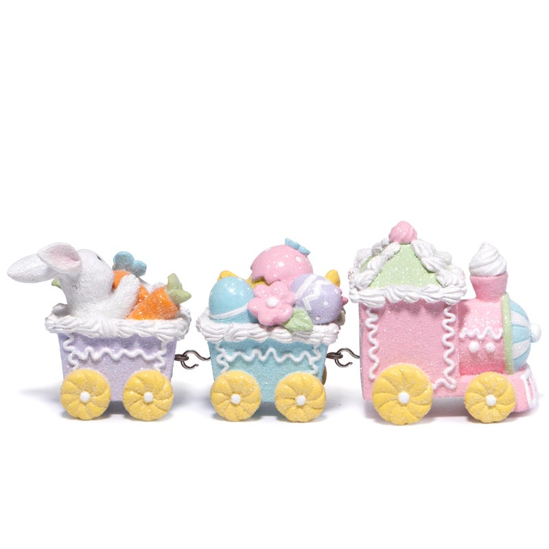 Hodao 9.25" Easter Day Bunny Train Decoration Spring Family Warmth Figurines Spring Bunny Decor Handmade Gingerbread Train Figurines for Home Decor Gifts - Easter Day Party (Multicolor) - Image 3