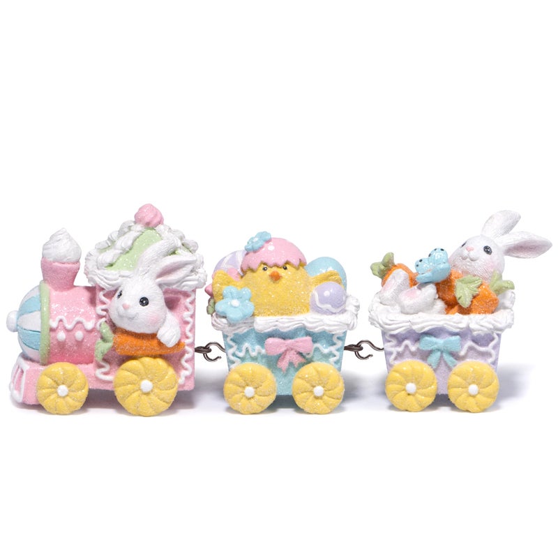 Hodao 9.25" Easter Day Bunny Train Decoration Spring Family Warmth Figurines Spring Bunny Decor Handmade Gingerbread Train Figurines for Home Decor Gifts - Easter Day Party (Multicolor) - Image 2