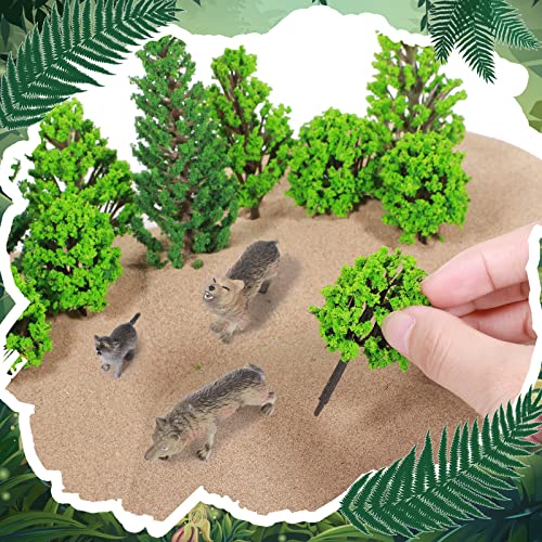 Sratte 26 Pcs Woodland Wolf Figurines Toys Small Wolf Figures with Model Trees Kit Playset Cake Toppers Diorama Project Kit for Kids Toddlers Birthday Gift Decor - Image 3