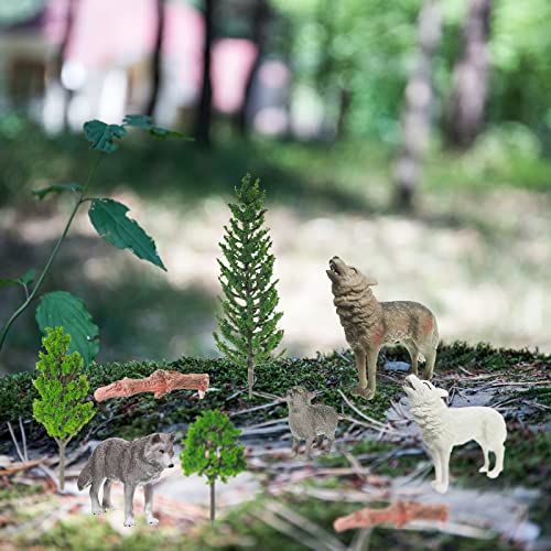 Sratte 26 Pcs Woodland Wolf Figurines Toys Small Wolf Figures with Model Trees Kit Playset Cake Toppers Diorama Project Kit for Kids Toddlers Birthday Gift Decor - Image 4