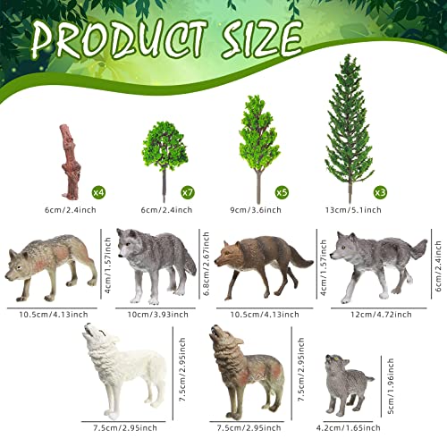 Sratte 26 Pcs Woodland Wolf Figurines Toys Small Wolf Figures with Model Trees Kit Playset Cake Toppers Diorama Project Kit for Kids Toddlers Birthday Gift Decor - Image 2