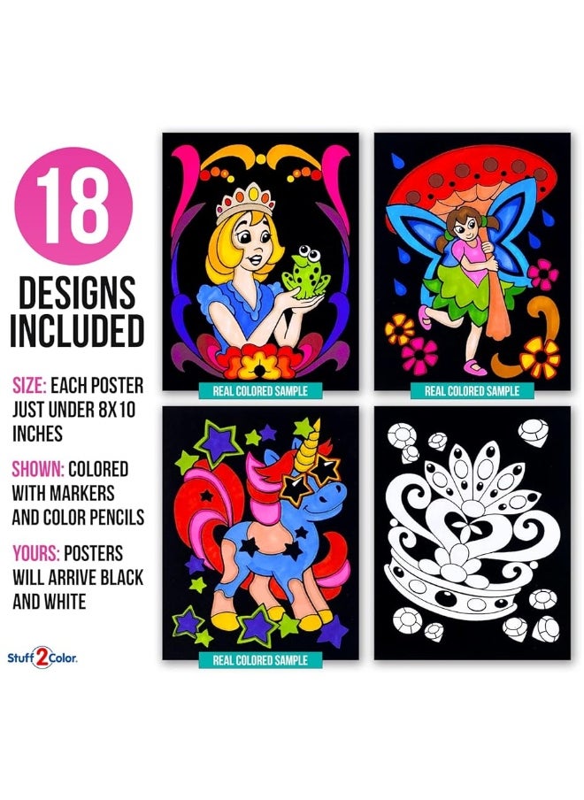 Stuff2Color - Super Pack of 18 Fuzzy Coloring Posters (Unicorns & Fairy Tales Edition) - Arts & Crafts for Girls and Boys - Great for After School, Travel, Planes, Group Activities, and Coloring with Friends - Image 1