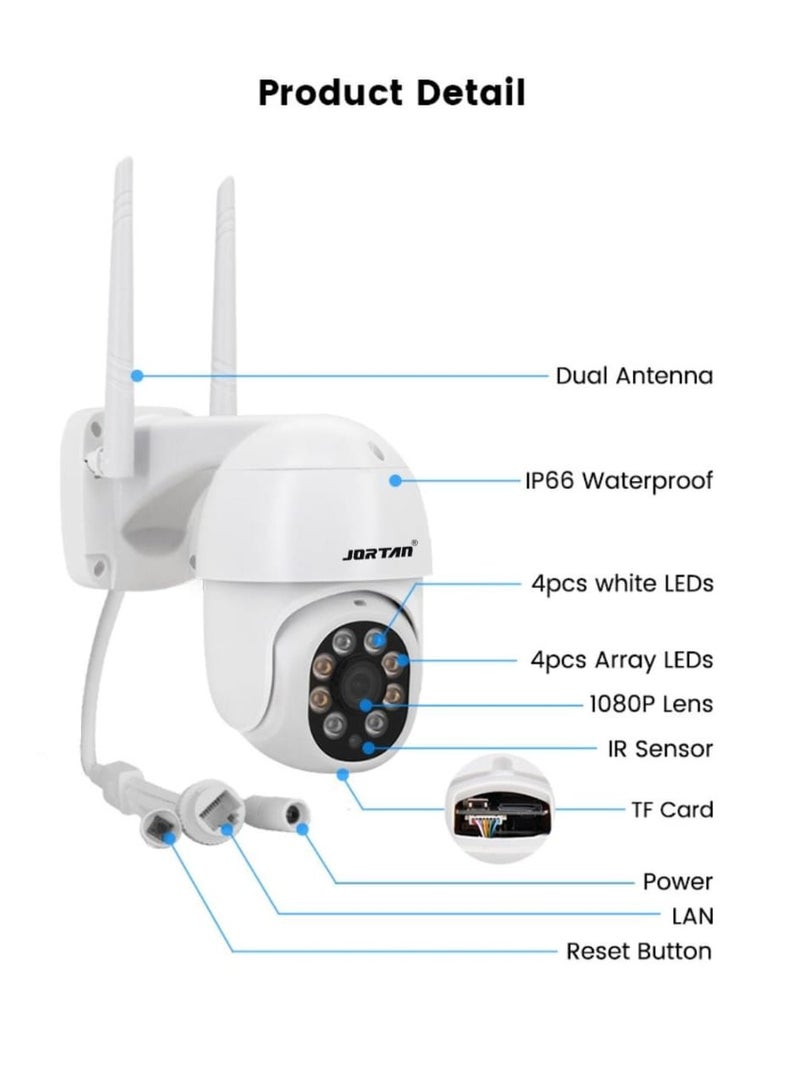 JORTAN - JORTAN 1080P Indoor Outdoor Wireless Wi-Fi Security Camera, Color Night Vision, 2 way Audio, Motion Detection, IP66 Waterproof, PTZ Control, Cloud Storage - Image 1
