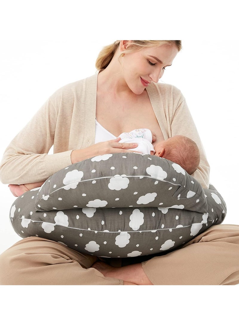 Breastfeeding Pillow, Original Plus Size Breastfeeding Pillow, Provides More Support for Mom and Baby, Adjustable Belt and Detachable Cotton Pillow Cover, Gray - Image 1