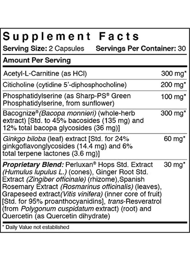 Patient One Patient One NeuroOne | Supplement to Support Memory, Cognition, Mood and Focus* | with Citicoline, Acetyl-L-Carnitine, Gingko and More | 60 Capsules  - Image 2