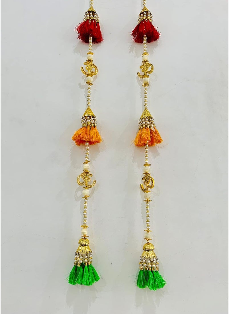 Lazybeee Lazybeee 2 Multi Color Door hangings for Diwali Indian Traditional Multicolour Tassel HangingToran Om Swastik Design Latkan Door Hanging Set of 2 