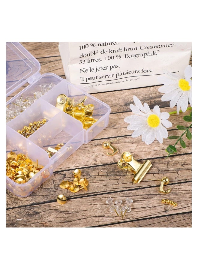 Generic 310 Pcs Push Pins Set Gold Thumb Tacks Decorative Push Pins Map Head Pin for Cork Board with Push Pin Hook Pushpin Clip 5 Style Gold Office Accessories for Cork Board Map Office  - Image 3