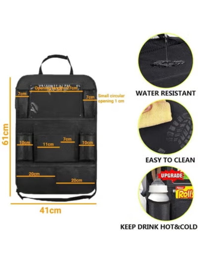 ارواق منظم المقعد الخلفي للسيارة مع حامل تابلت بشاشة لمس – 10 جيوب تخزين، بوليستر مقاوم للماء 600D – يناسب تابلت حتى 10.5 بوصة – مقاس 41×61 سم، مناسب لمعظم السيارات - Image 2