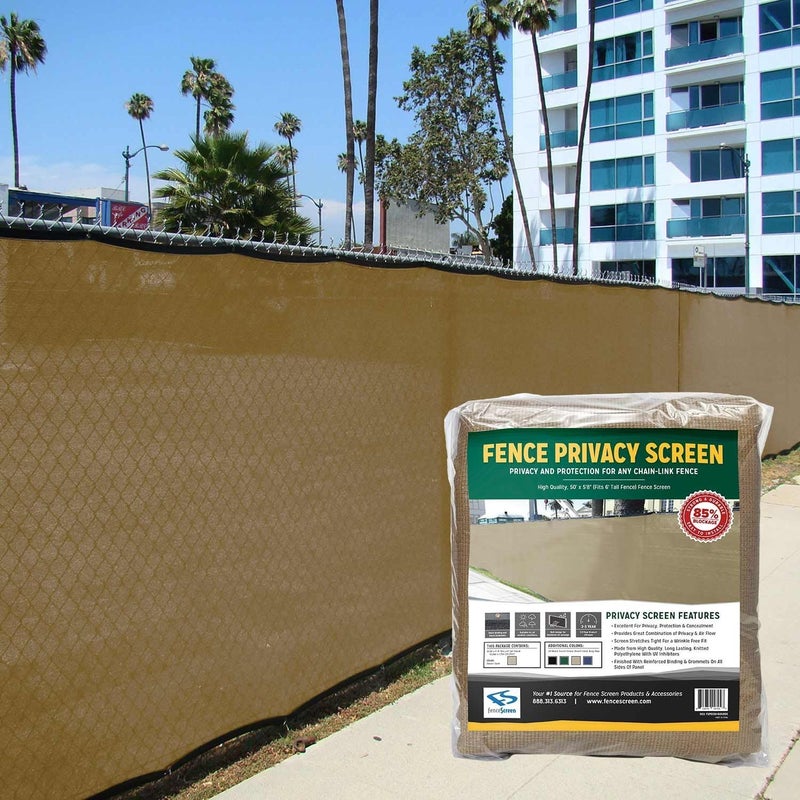 FenceScreen 6ft x 50ft Fence Windscreen - Tan Beige 85% Blockage Privacy Screen Mesh Fence Cover - 3 Year Warranty 155 GSM - Image 1