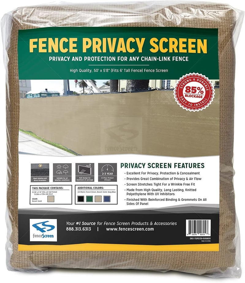 FenceScreen 6ft x 50ft Fence Windscreen - Tan Beige 85% Blockage Privacy Screen Mesh Fence Cover - 3 Year Warranty 155 GSM - Image 2