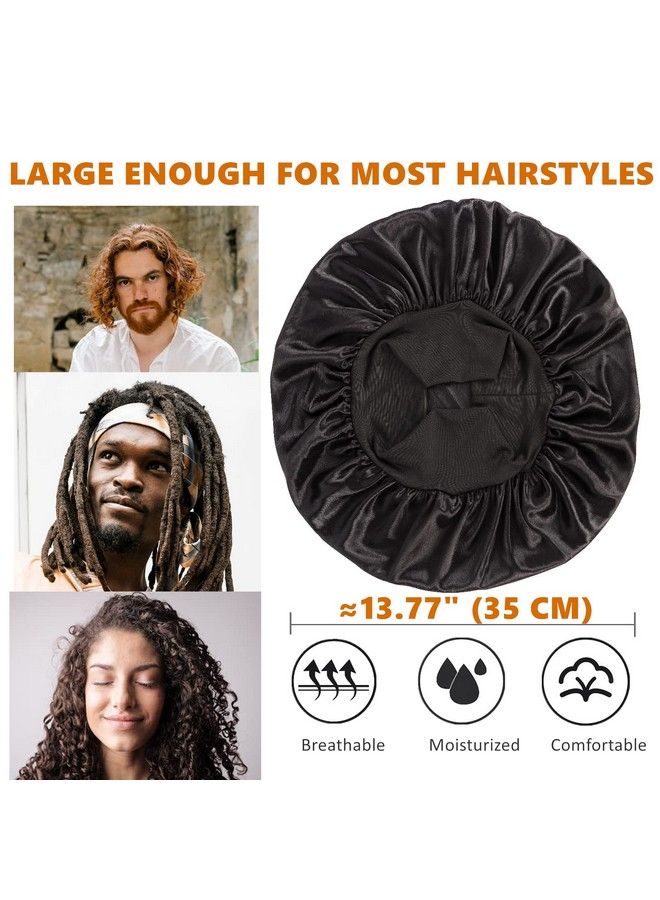 Himoswis قبعة شعر للرجال، قبعة شعر للنوم، قبعات ساتان مزدوجة الطبقات للنساء ذوات البشرة السوداء، ضفائر شعر مجعد، قبعة نوم قابلة للعكس (أسود كبير/أسود) - Image 5