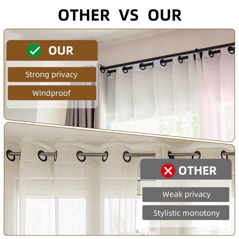 TwinkleTool Industrial Double Curtain Rods for Windows 31 to 52 Inch, Adjustable Telescoping 1 Inch Black Double Curtain Rod Set Heavy Duty Blackout Wrap Around Curtain Rods for Living room, Sliding Glass Door - Image 3