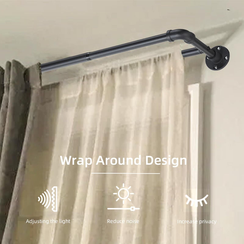TwinkleTool Industrial Double Curtain Rods for Windows 31 to 52 Inch, Adjustable Telescoping 1 Inch Black Double Curtain Rod Set Heavy Duty Blackout Wrap Around Curtain Rods for Living room, Sliding Glass Door - Image 2