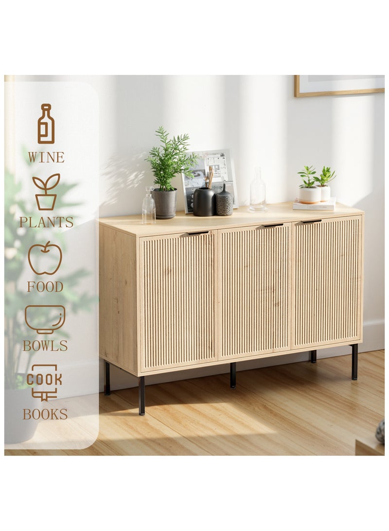 DOOHWAN 45.98" Wide Buffet Cabinet with 3 Doors & Shelves – Large Farmhouse Sideboard for Dining Room, Office Coffee Bar, Entryway, or Living Room – Fluted Accent TV Console, Hallway Storage Cabinet - Image 3