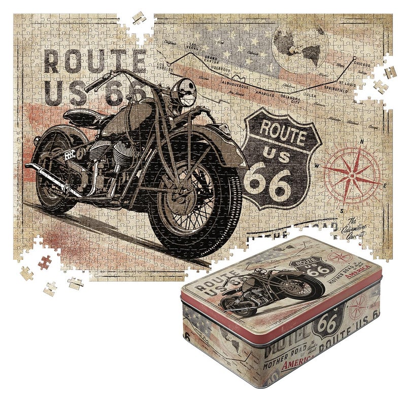 Nostalgic Art NostalgicArt Retro Puzzle 1000 Pieces 189 x 268 Route 66 Bike Map Gift idea for Route 66 Fans for Adults Packed in a tin Box - Image 3