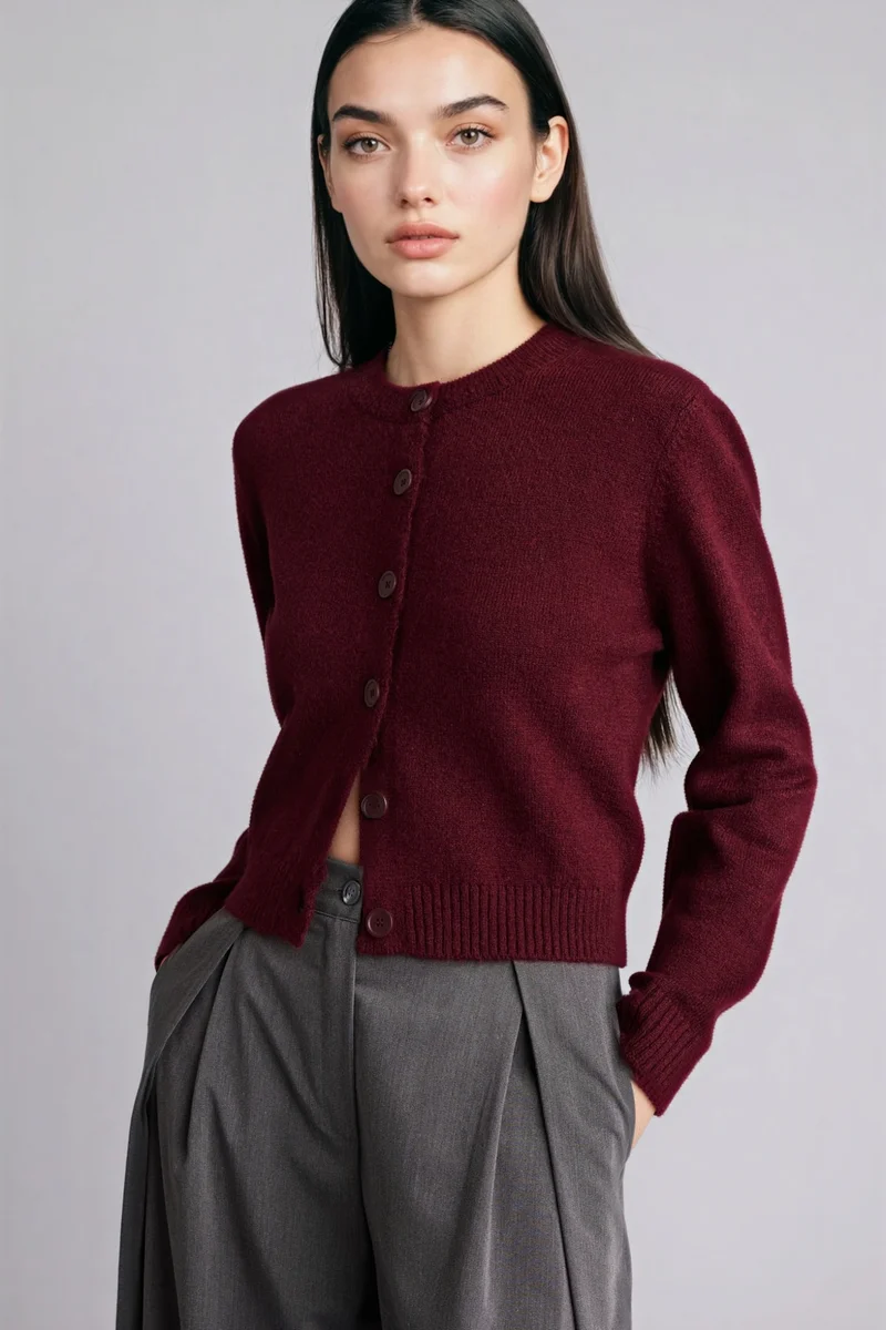 ديفاكتو Regular Fit Crew Neck Cardigan