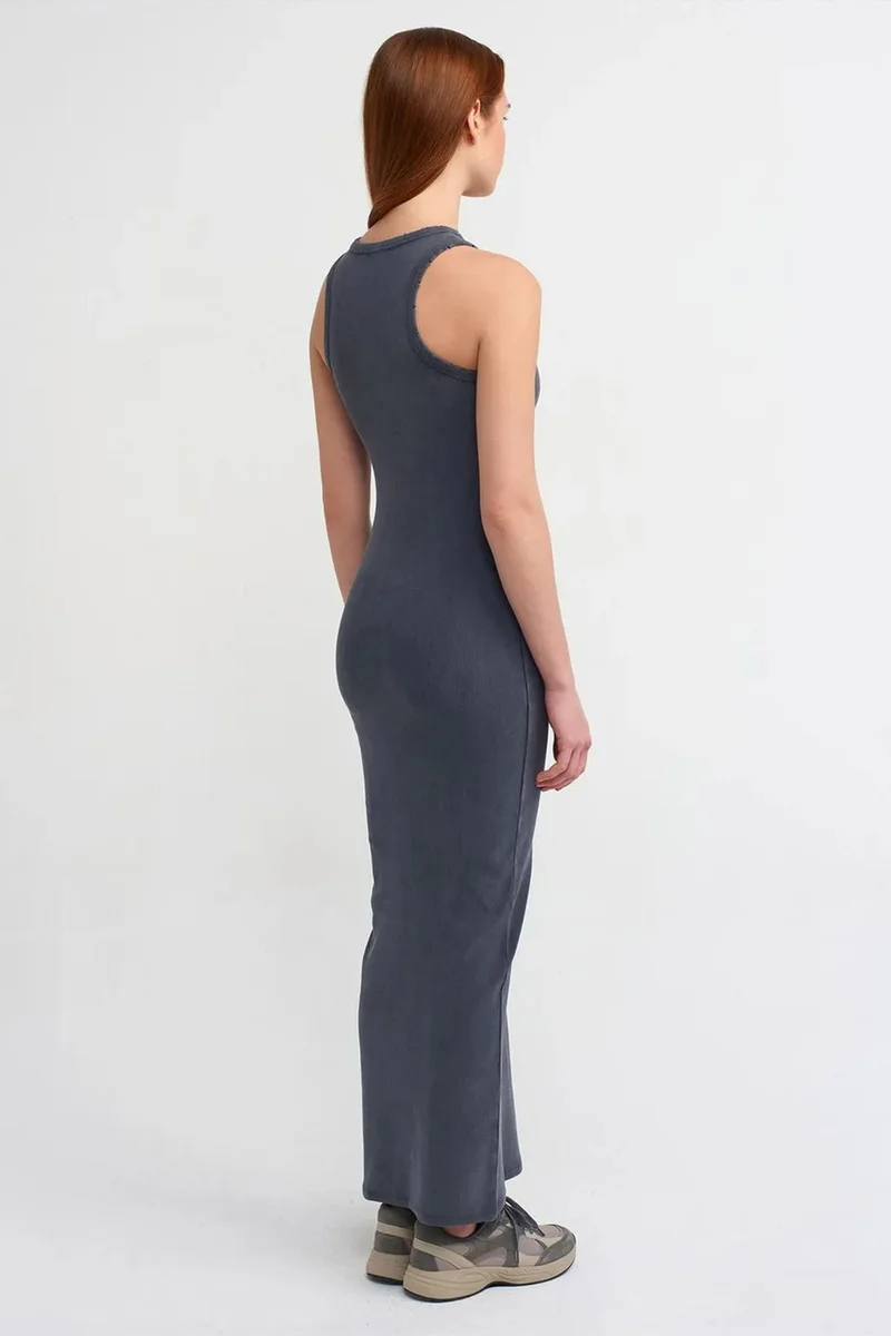 Dilvin Charcoal Grey DILVIN Ribbed Bodycon Maxi Dress for Women | Best Price UAE