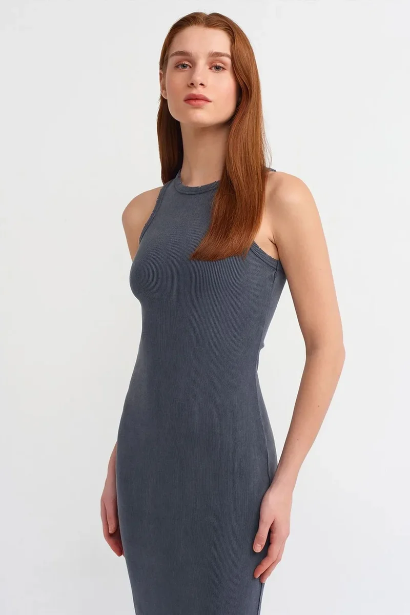 Dilvin Charcoal Grey DILVIN Ribbed Bodycon Maxi Dress for Women | Best Price UAE