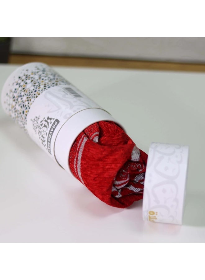 سندس سجادة صلاة قطن طبيعي مع علبة سفر أنيقة خفيفة الوزن، و مسبحه، مثالية للمنزل والسفر وهدية راقية مميزة بلون احمر - Image 2