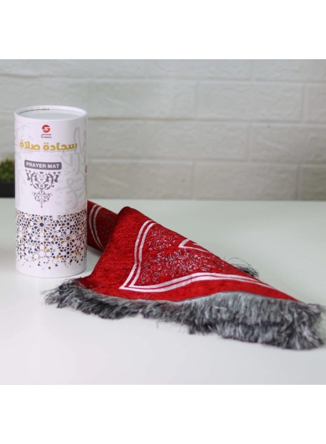 سندس سجادة صلاة قطن طبيعي مع علبة سفر أنيقة خفيفة الوزن، و مسبحه، مثالية للمنزل والسفر وهدية راقية مميزة بلون احمر - Image 4