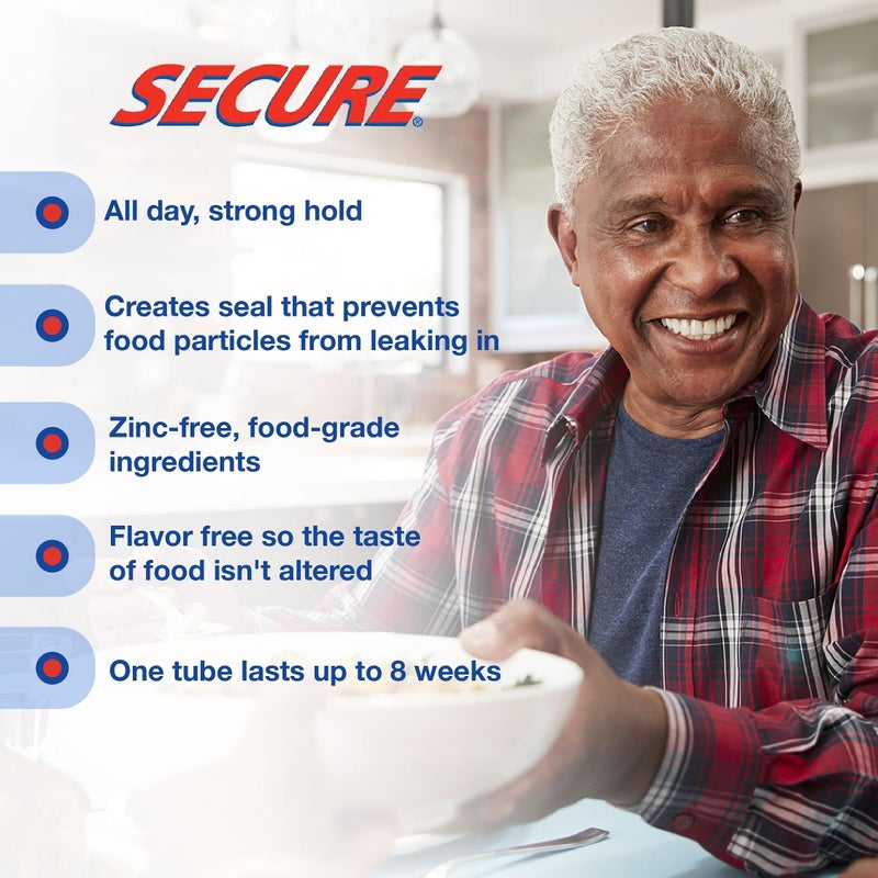 Secure Waterproof Denture Adhesive - Zinc Free - Extra Strong Hold For Upper, Lower or Partials - 1.4 oz (Pack of 2) - Image 4