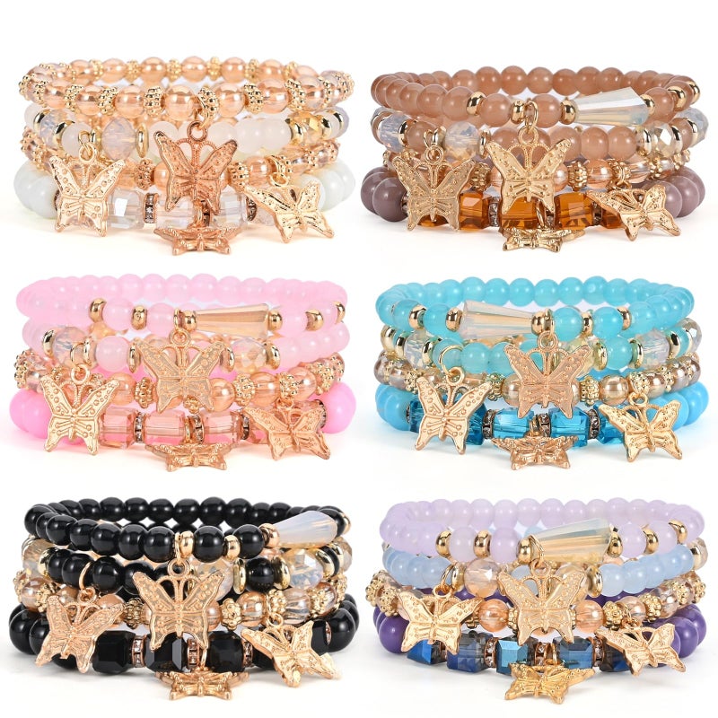 VONRU Bohemian Bracelet Sets for Women - 6 Sets Stackable Stretch Bracelets Multi-color Boho Jewelry for Women Hippie Bracelets Dainty Jewelry (Multicolor bead bracelets) - Image 1