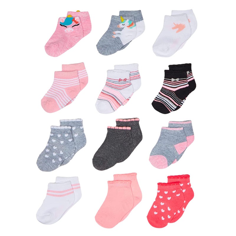 Cherokee Girls 12 Pack Shorty Casual Sock Unicorn Hearts 1224 Months US