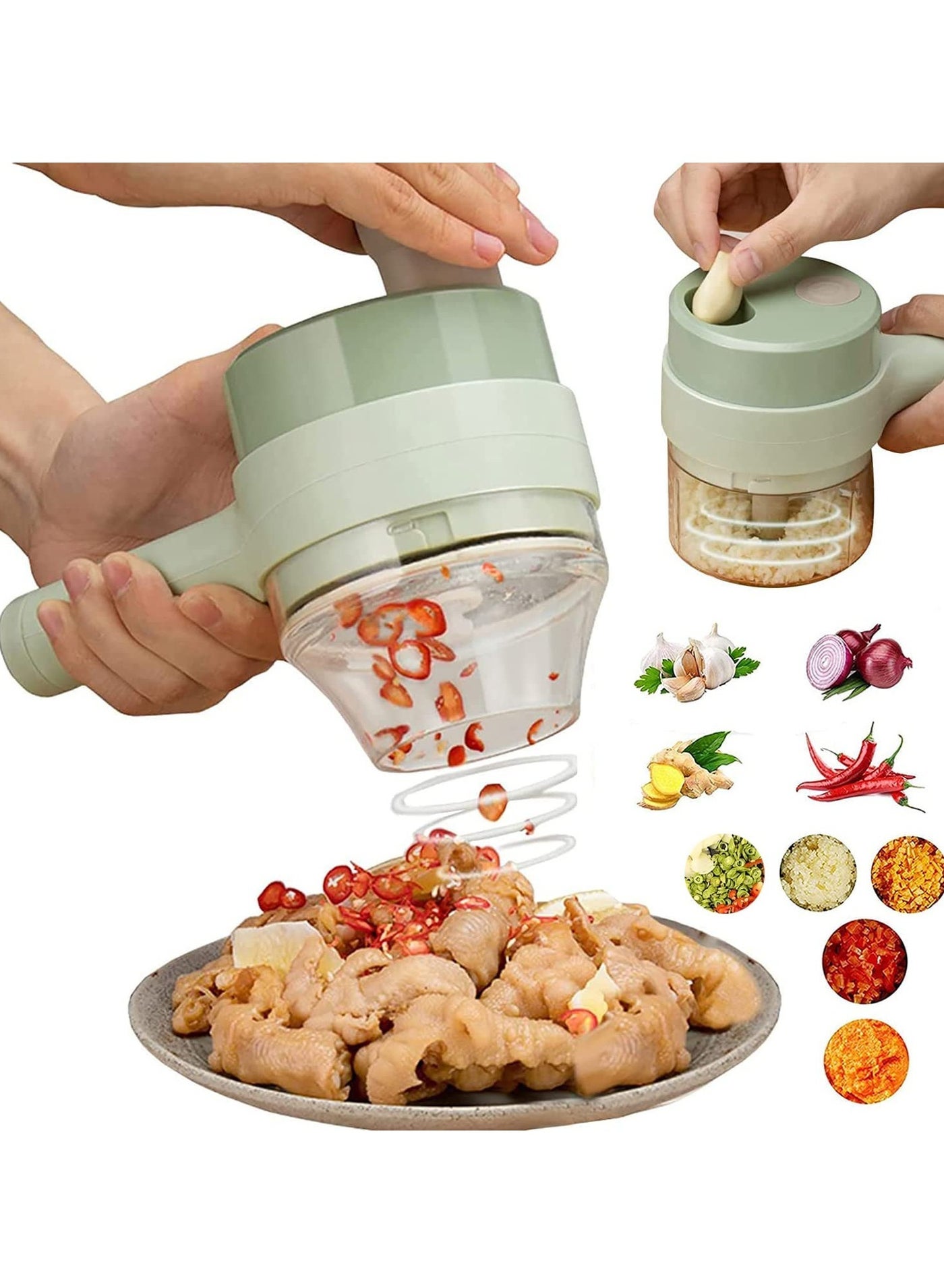 4 in 1 multifunctional usb rechargeable Handheld Electric Vegetable Cutter Set, Garlic Mud Masher Food Chopper, Portable Mini Wireless Food Processor,vegetable cutter slicer for Garlic Pepper Chili On