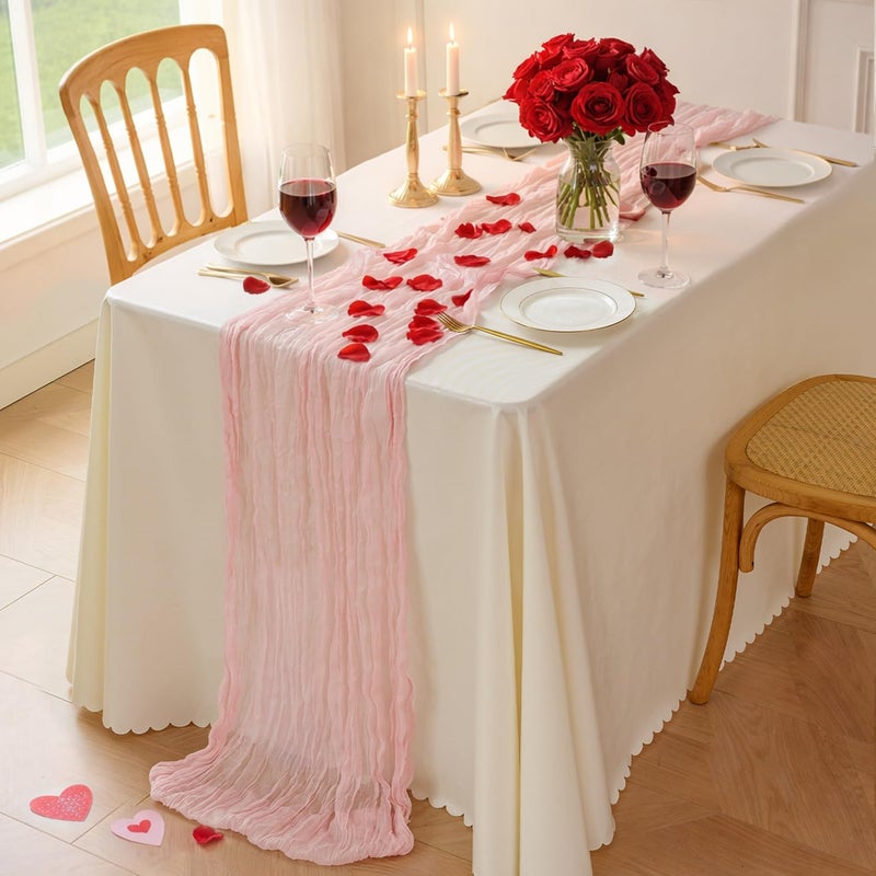 Sioloc Light Pink Cheesecloth Table Runner 120â€ x 35â€, Soft Gauze Boho Wedding Valentines Table Decor for 10ft Table, Romantic Party, Baby Shower, Bridal Shower, Home & Event Decor - Image 3
