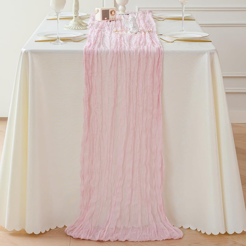 Sioloc Light Pink Cheesecloth Table Runner 120â€ x 35â€, Soft Gauze Boho Wedding Valentines Table Decor for 10ft Table, Romantic Party, Baby Shower, Bridal Shower, Home & Event Decor - Image 4