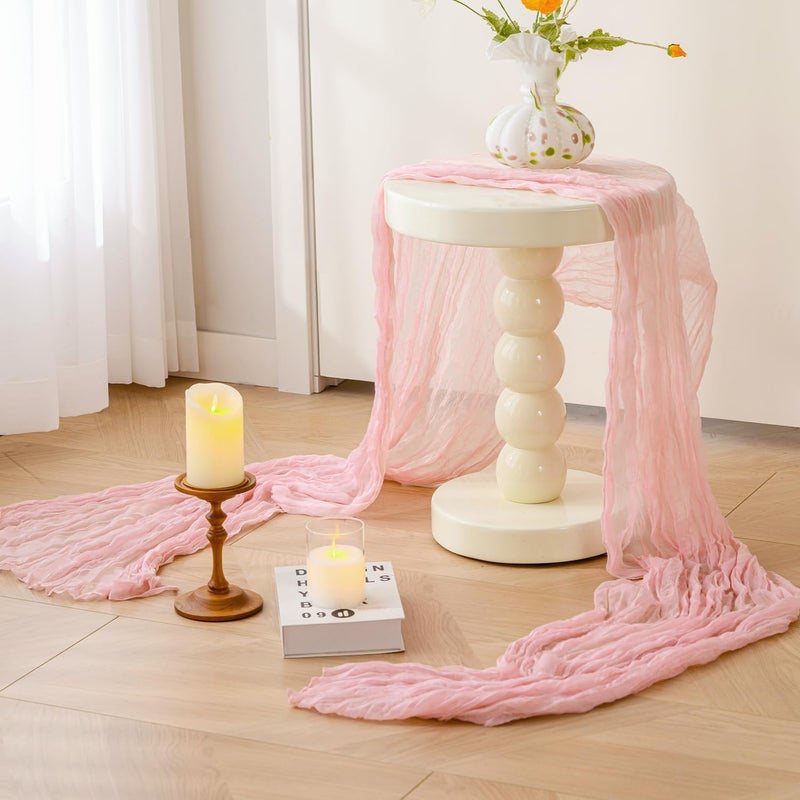Sioloc Light Pink Cheesecloth Table Runner 120â€ x 35â€, Soft Gauze Boho Wedding Valentines Table Decor for 10ft Table, Romantic Party, Baby Shower, Bridal Shower, Home & Event Decor - Image 5