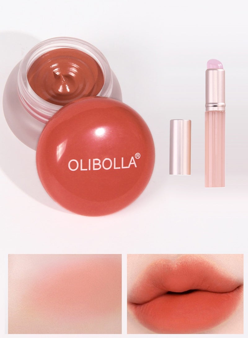 أوليبولا علبة بودنغ ضبابية للشفاه والخدود مع فرشاة شفاه من السيليكون، كريم مخملي غير لامع متعدد الأغراض للحصول على لون قابل للبناء، تركيبة خفيفة الوزن للحصول على مظهر يدوم طويلاً وإخفاء خطوط الشفاه - Image 1
