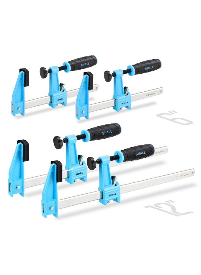6-Inch & 12-Inch Steel Bar Clamps Set, 4-pack Medium-Duty Quick-Release F Clamps, 600 Lbs Load Limit for Woodworking, Metal working, DIY and Crafts