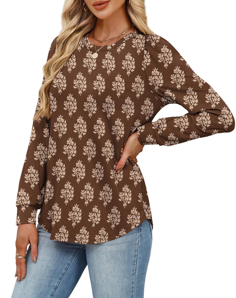 Alaroo Long Sleeve Shirts Tunic Boho Tops for Women Fall Fashion Basic Crewneck Sweatshirts Trendy Clothes Print 44 M - Image 4