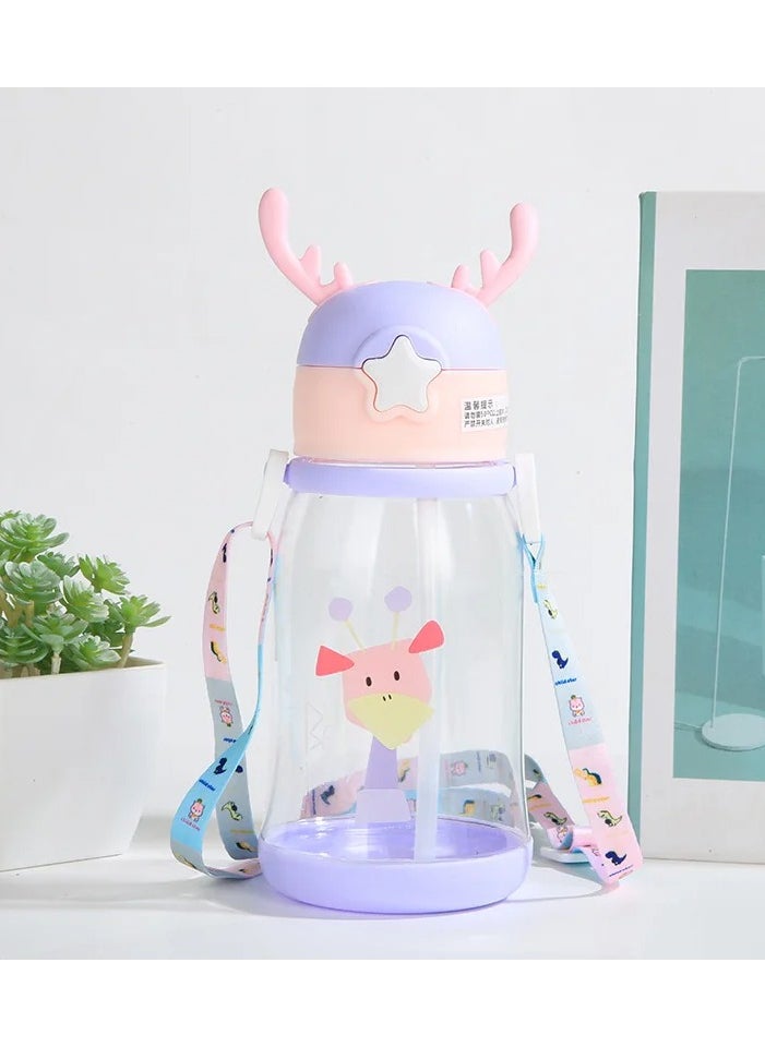 BURAQ 1pc 600ml Kids Water Sippy Cup Antler Creative Cartoon Baby Cups with Straws Leakproof Water Bottles Outdoor Childrens Cup 